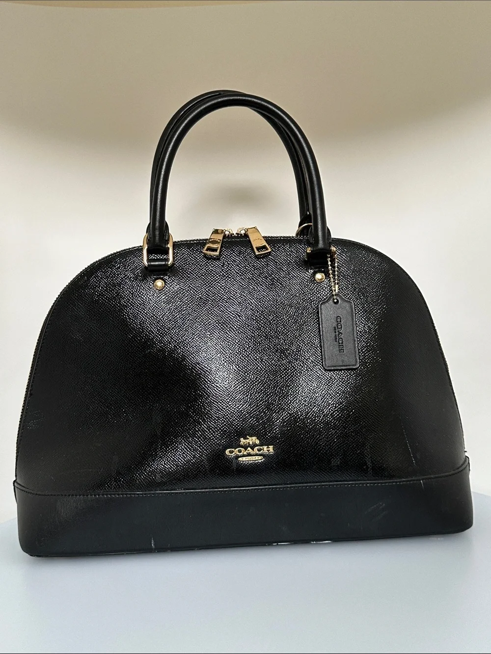 Coach Black Patent Leather Dome Satchel with Gold Hardware
